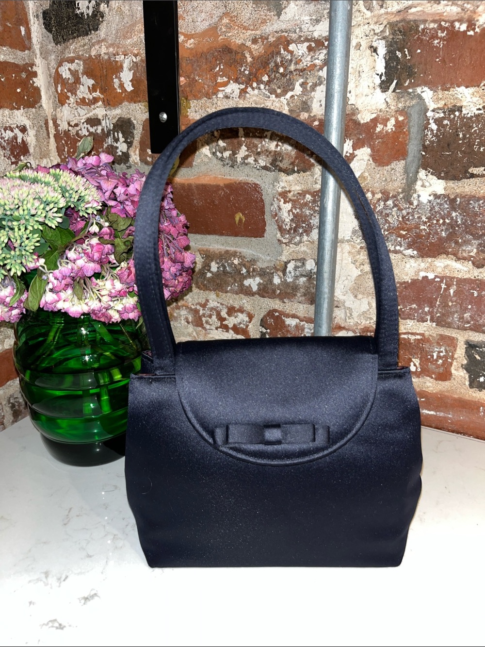 Talbots Black Satin Evening Clutch with Handle 71/2 wide 5 length